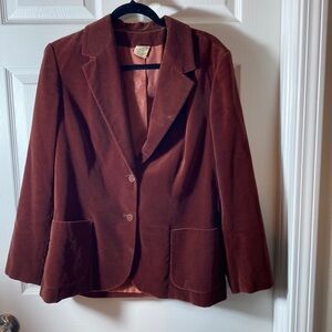 Vintage Woman’s Two Button Velvet Blazer Size 16  Cotton Maroon